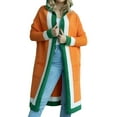 thumbnail image 2 of Women'S Color Block Vertical Striped Open Front Oversized Hooded Long Cardigan Sweaters with Pockets Orange Red S, 2 of 6