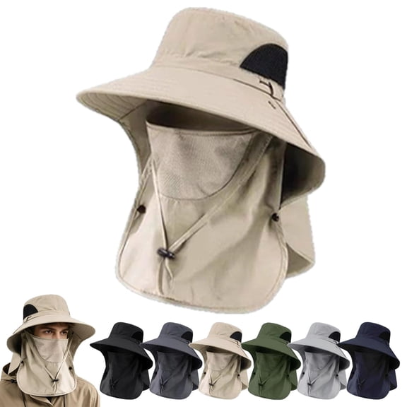 Uv Protection Outdoor Fisherman's Hat with Detachable Mesh Face Mask, Summer Breathable Fisherman Sun Hat for Hiking Fishing