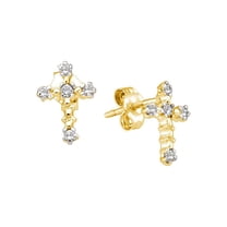 10K Yellow Gold Diamond Cross Earrings 1/20 Ctw.
