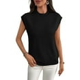 thumbnail image 2 of Women'S Crew Neck Sleeveless Sweater Vest Casual Cap Sleeve Knit Pullover Tank Tops Black L, 2 of 9