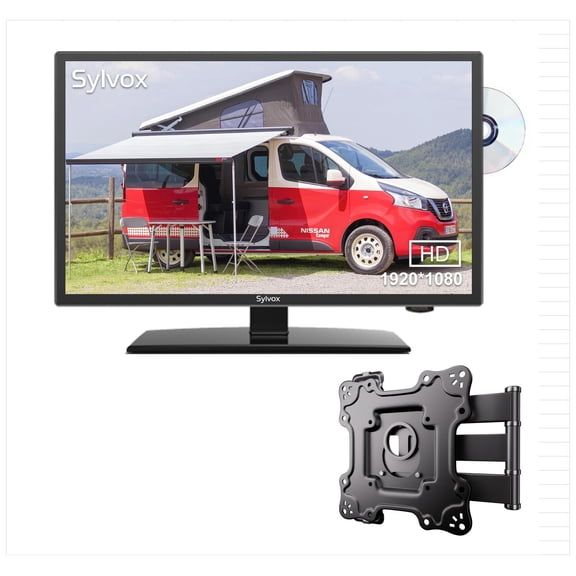 Sylvox 22" RV TV with Wall Mount, 12 Volt TV with DVD Player, 1080P FHD Television Built in ATSC Tuner, FM Radio, with HDMI/USB/VGA Input, 12V TV for RV, Motorhome, Camper, Boat and Home