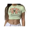 thumbnail image 1 of SAYOO Mujeres Adolescentes Vintage Lindo Estampado gráfico Crop Tops Manga corta Slim Fit Mariposa Letra Rhinestones Tee Tops Estética E-Girl Streetwear SAYOO  Moda, 1 of 9