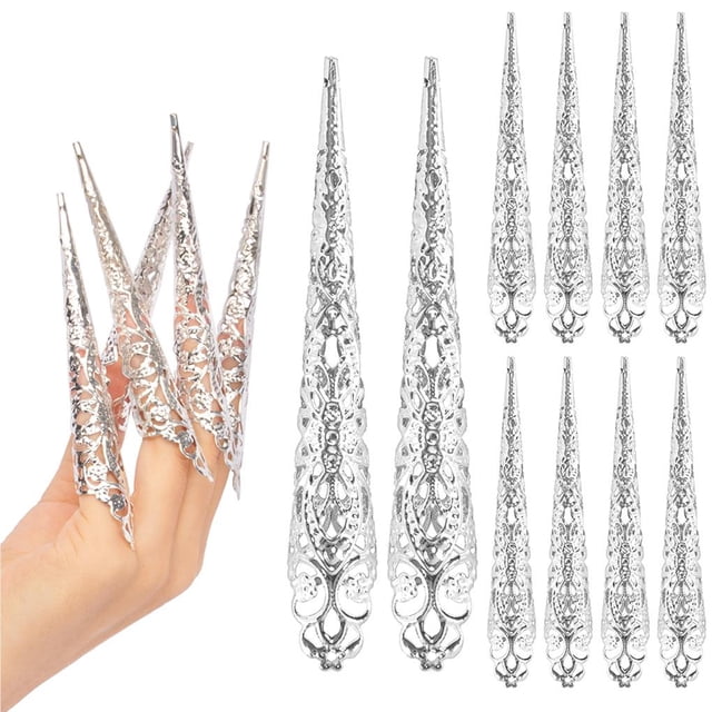 Seitruly Paquete de 10 anillos de punta de uña para dedo, disfraz de reina antigua, anillos de garra para punta de dedo, accesorio de decoración para Juegos de manicura No.2 10 piezas Seitruly CE008896-02