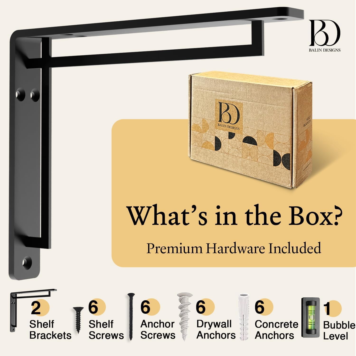 L Brackets by Balin Designs (Black) for 12"-14” Cross Style Shelves – Heavy Duty Decorative Metal Supports - Mantel Shelf - Easy Installation with Included Hardware - Set of 2