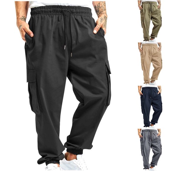 EYWGYA Plus Size Casual Pants for Men,Cargo for Men,Pant for Men Pocket Drawstring Elastic Waist Cuffed Casual Homewear Cargo Pants