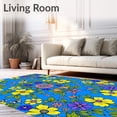 thumbnail image 2 of ODIKA 4'x6' Machine Washable Non-Slip Area Rug, Botanical with Radiant Flower Mosaic High Traffic Rug with Pad, Blue, 633391, 2 of 8