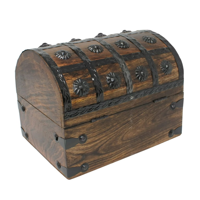 Nautical Cove - Cofre del tesoro pirata con cerradura de hierro y llave de  esqueleto, caja de almacenamiento y decoración (S, 8 x 6 x 6)