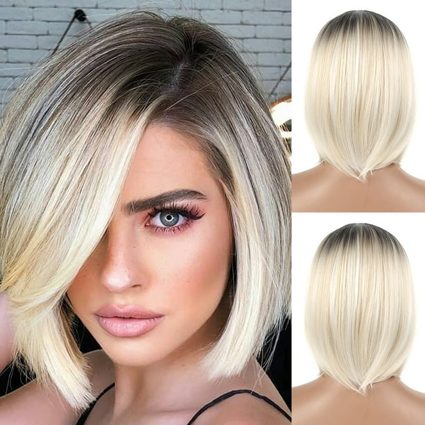 Willstar Blonde Wigs For Women Short Human Hair Ladies Straight Cosplay BOB  Party Natural 