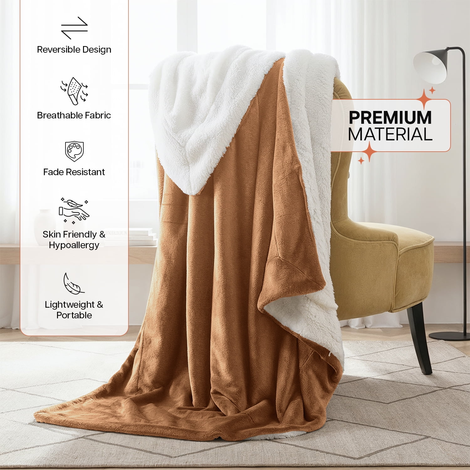 Imperial Rooms Sherpa Throw Blanket, 50x60", Camel photo 3