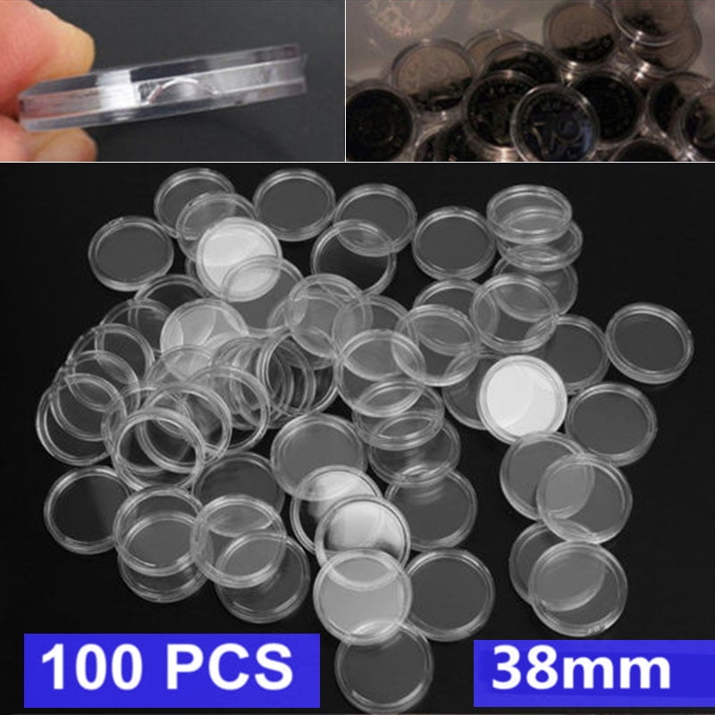 Details about   100pcs 38mm Clear Round Plastic Coins Capsule Container Storage Box Holder Cases 