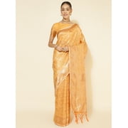 Janasya Women's Light Yellow Chanderi Silk Woven Motifs Saree with Unstitched Blouse Piece