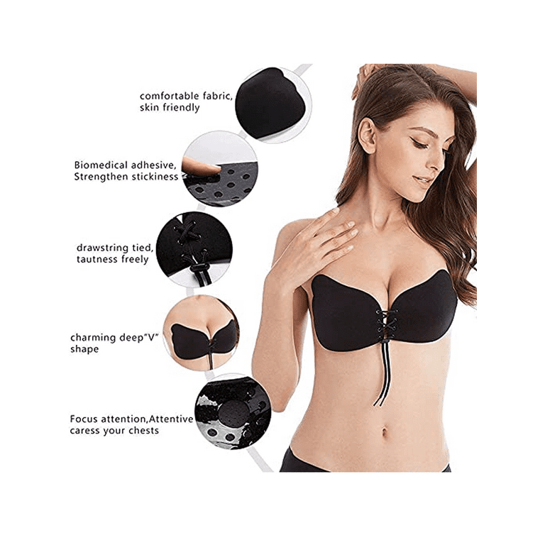 BIMEI Sticky Bra Strapless Backless Adhesive Invisible Lift up Bra Push up  Bra for Backless Dress,1 Pair,Black,D Cup 