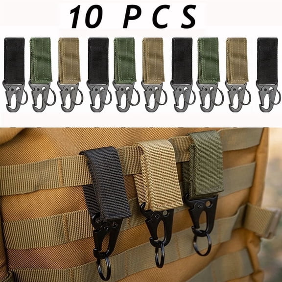 10Pcs Tactical Gear Clip,Key Holder for Duty Belt,Tactical Accessories Molle Webbing Buckle, Metal Carabiner Clip Keychain