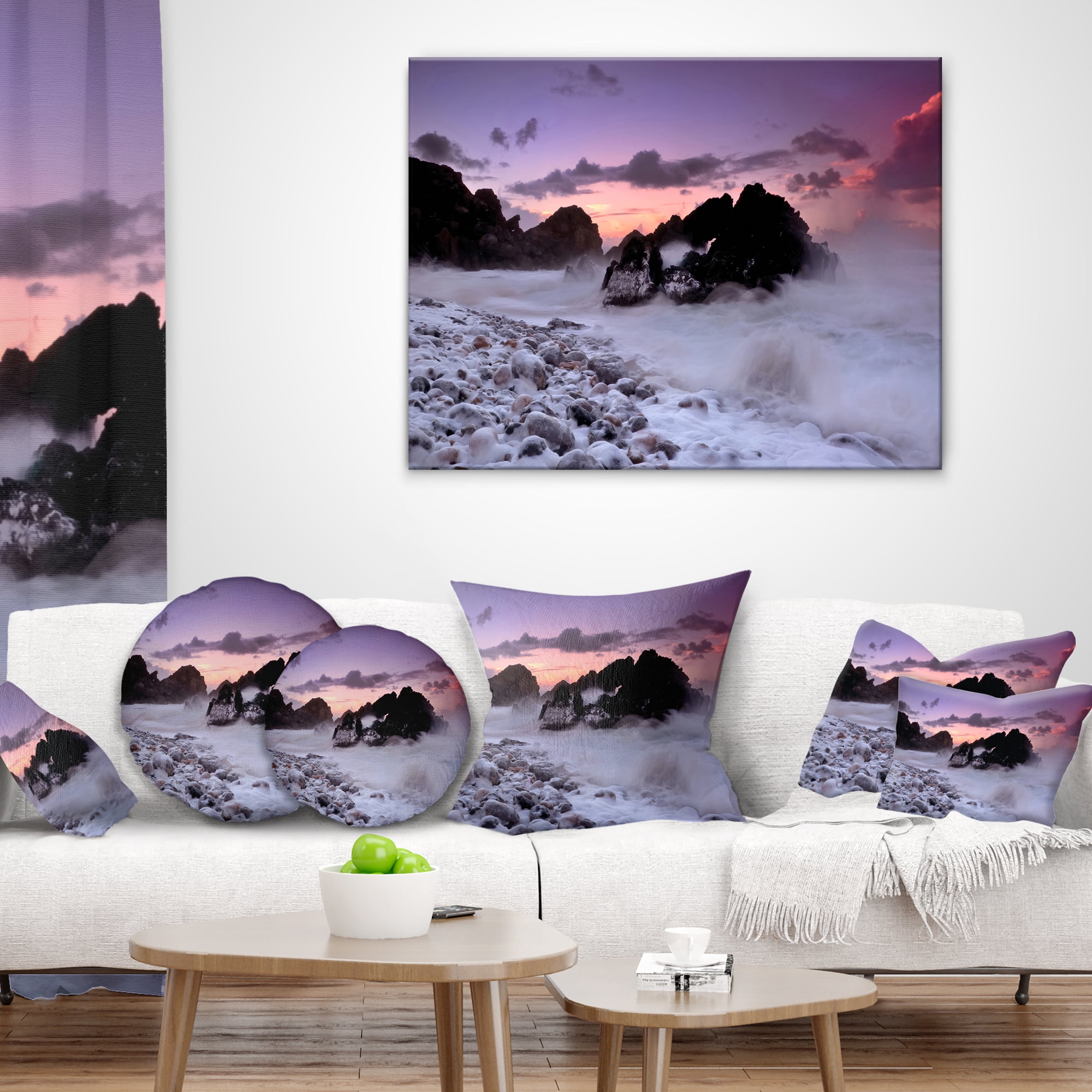 Designart White Sand at Abano Beach Portugal - Seashore Throw Pillow - 18x18