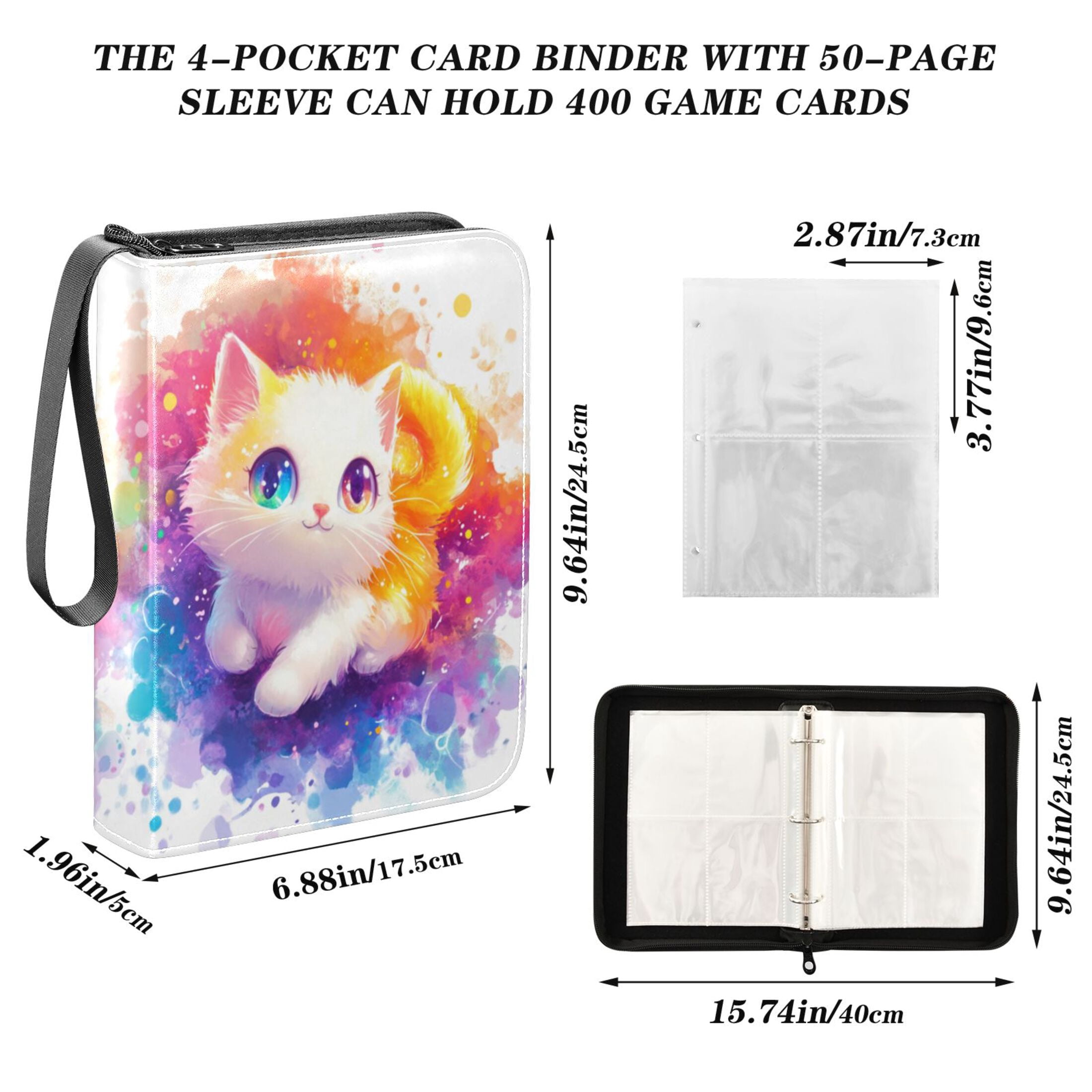 Game Card Storage Bag Collectible Trading Card Albums The 4-Pocket Card Binder With 50-Page Sleeve Can Hold 400 Game Cards Different Eyes Cute Cat