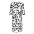 thumbnail image 4 of Meichang Linen Dresses for Women Notch V Neck Short Sleeve Knee Length Dresses Casual Print Loose Summer Midi Dresses Lightweight Comfy Work Dresses White L, 4 of 6