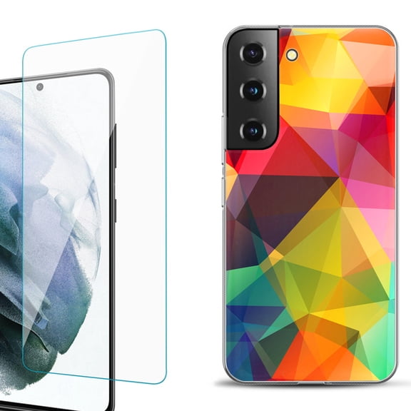 Slim-Fit Fashion Gel Phone Case for Samsung Galaxy S22  5G / S22 Plus 5G, with Tempered Glass Screen Protector, by OneToughShield ® - Polygon