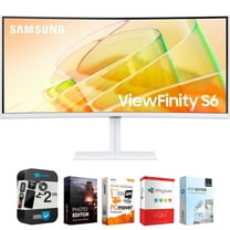Samsung 34" ViewFinity S65TC Ultra-WQHD 100Hz AMD FreeSync HDR10 Curved Monitor Bundle with Tech Smart USA Elite Suite 18 Standard Editing Software Bundle   2 Year CPS Enhanced Protection Pack