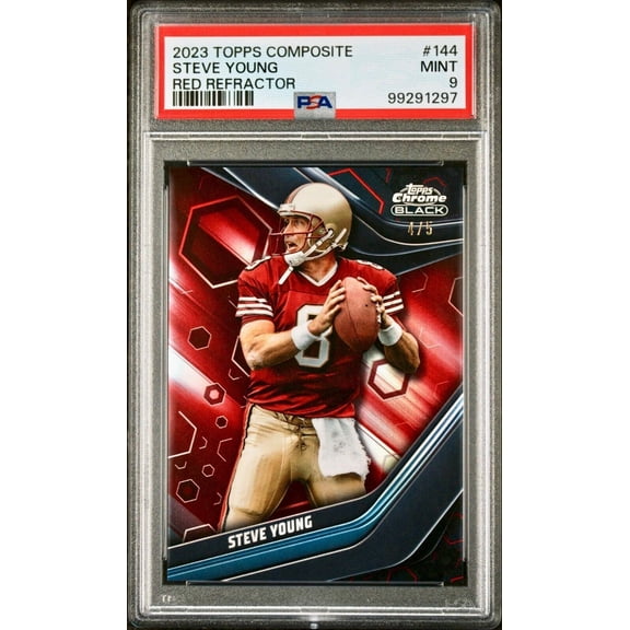Steve Young 2023 Topps Chrome Black NFL #144 Red Refractor 4/5 Card PSA 9 Mint