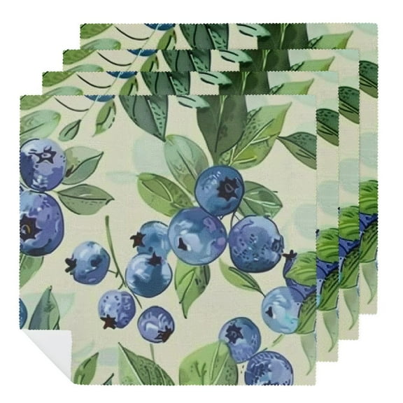 JRXY Blueberries Leaves Pattern Polyester Cloth Napkins for Farmhouse Party Dining Table Decor Reusable (Set of 4) - Size: 18 x 18 inches 2 PCS