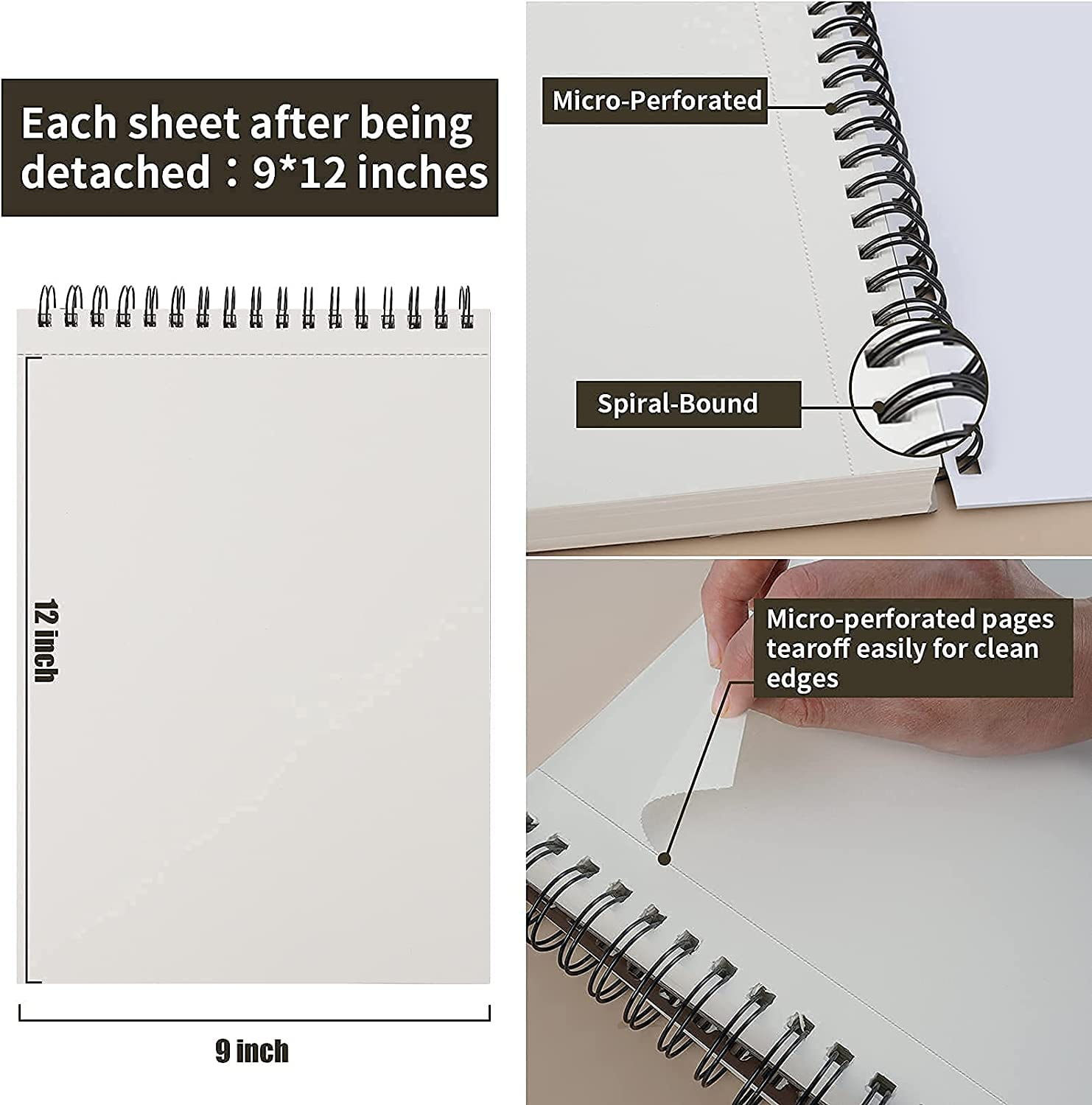 H & B Sketch Book 9X12, Drawing Pad 100-Sheets, Sketching Book