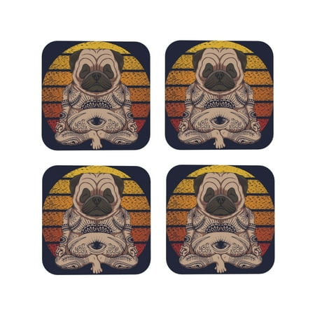 

Fuzoiu Pug dog Yoga Print Leather Coasters Set Drink Coasters Set of 4 for Tabletop Protection Durable PVC Coasters Home Décor and Housewarming Gift-Square