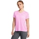 thumbnail image 1 of Camiseta Under Armour Tech Twist para mujer, cuello en V, color rosa/blanco, talla S, 1 of 2
