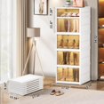 thumbnail image 2 of - Foldable Shoe Rack Organizer for Closet Pairs Collapsible Plastic Shoe Shelf Large Shoes Cabinet with Door Clear Stackable Storage Box Easy Assembly, 2 of 7
