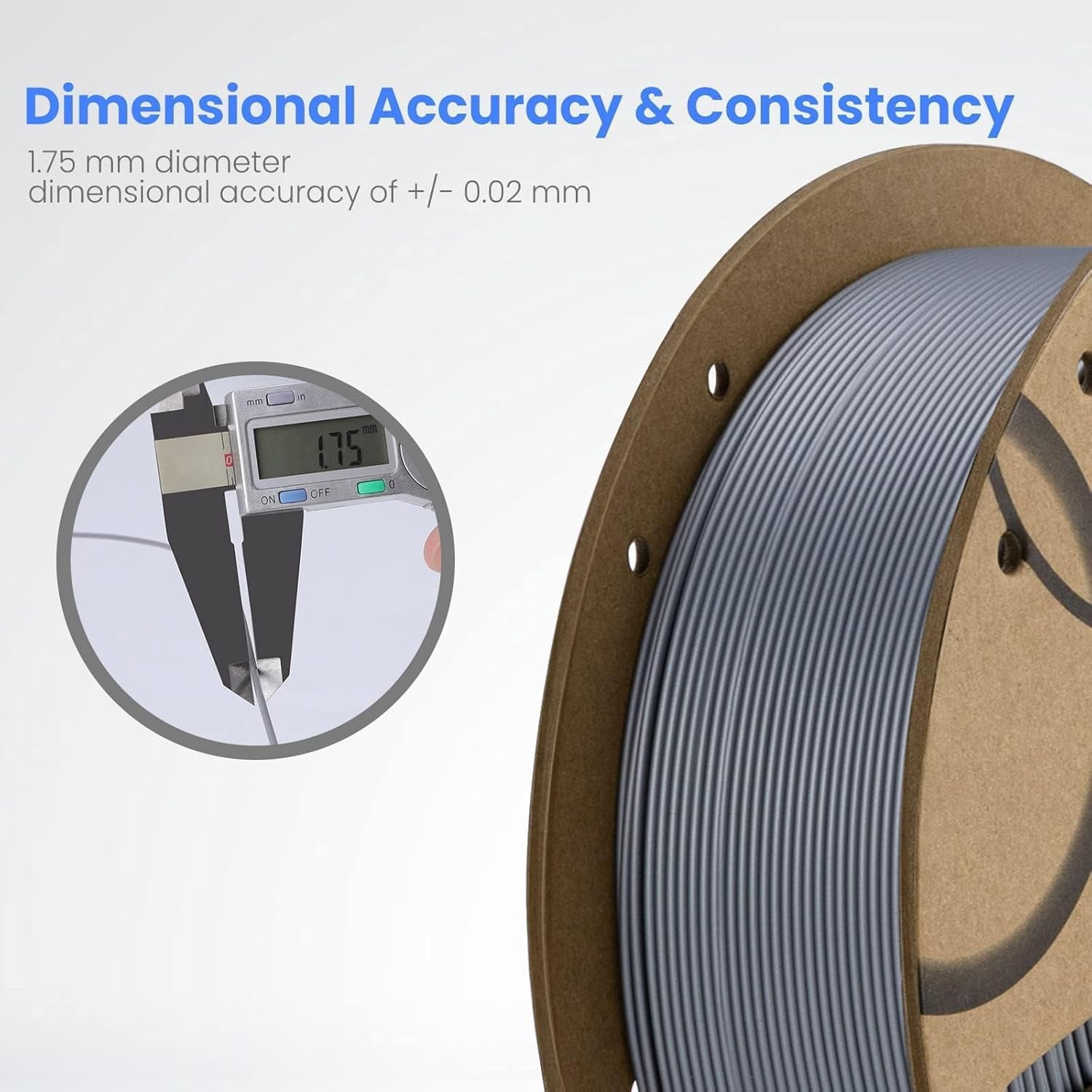 PLA Filament 1.75mm White 1KG, 3D Printer Filament Dimensional Accuracy +/- 0.02mm, 1kg Cardboard Spool(2.2lbs) 3D Printing Filament Fits for Most FDM 3D Printers