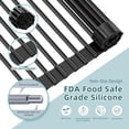 thumbnail image 4 of Over The Sink Dish Drainer Drying Rack, 17.6" W x 15.4" L Roll Up Dish Racks Kitchen Sink Organizer Silicone Wrapped Large in Sink Dish Drying Rack Foldable Rolling Drain Mats Anti-Slip, 4 of 8