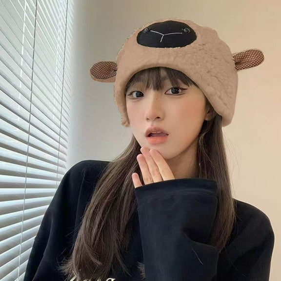 Tittly Winter Hats Beanie Womens Winter Hat Warm Hat Lambs Wool Hat Bun Hat Soft Earflaps Hat Lamb Hat Skull Caps Hats for Women A One Size