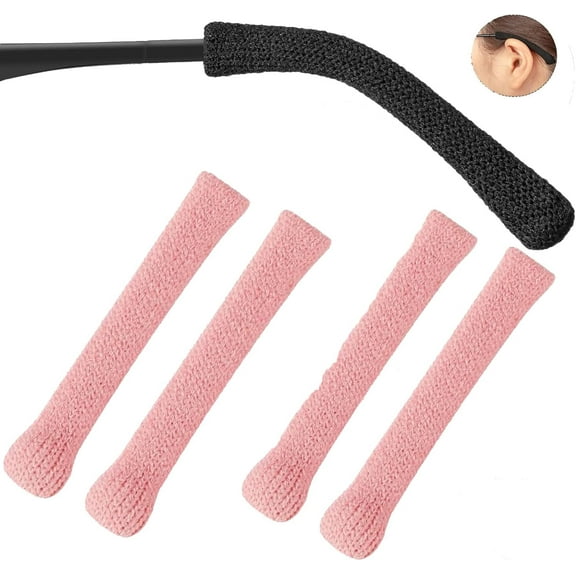 pairs of pink knitted cotton glasses ear pads behind the ears non-slip glasses arm covers soft and comfortable