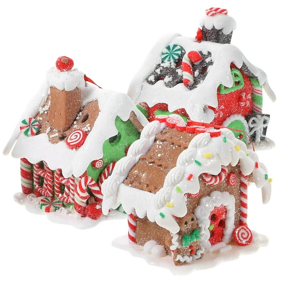3pcs Christmas Gingerbread House Ornaments Resin LED Village Clay Dough Decorations for Christmas Tree