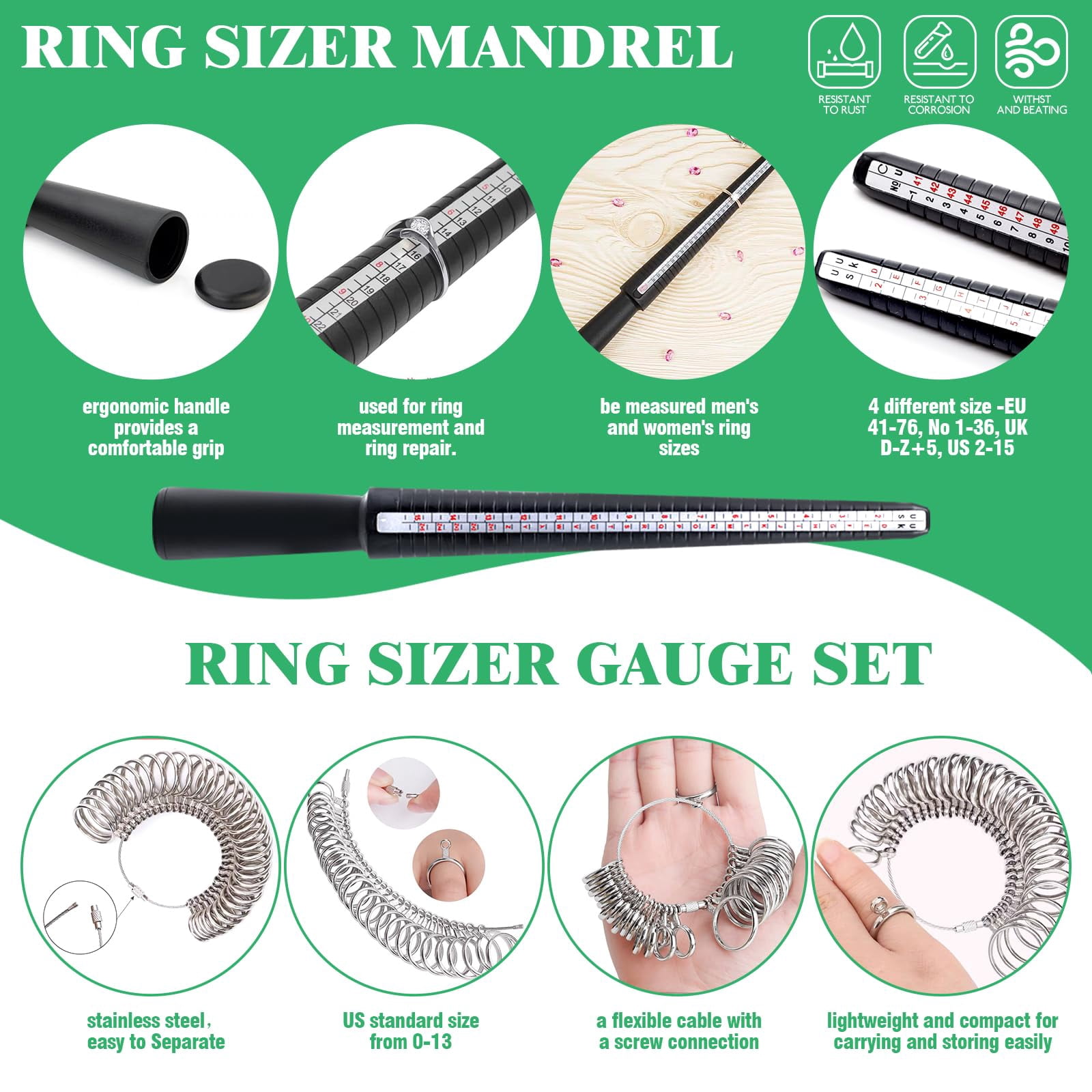27-Piece Jewelry Making Tool Kit – Includes Chain-Nose & Round-Nose Pliers, Wire Cutters, Needle Files, Ring Sizer Gauge (US Sizes), Rubber Mallet, Mandrel & Measuring Tools