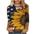 thumbnail image 1 of VEKDONE T-Shirts Graphiques Drapeau Américain pour Femmes Manches 3/4 Col Rond Blouse Décontractée Extérieure Patriotique Bleu TTG, 1 of 5
