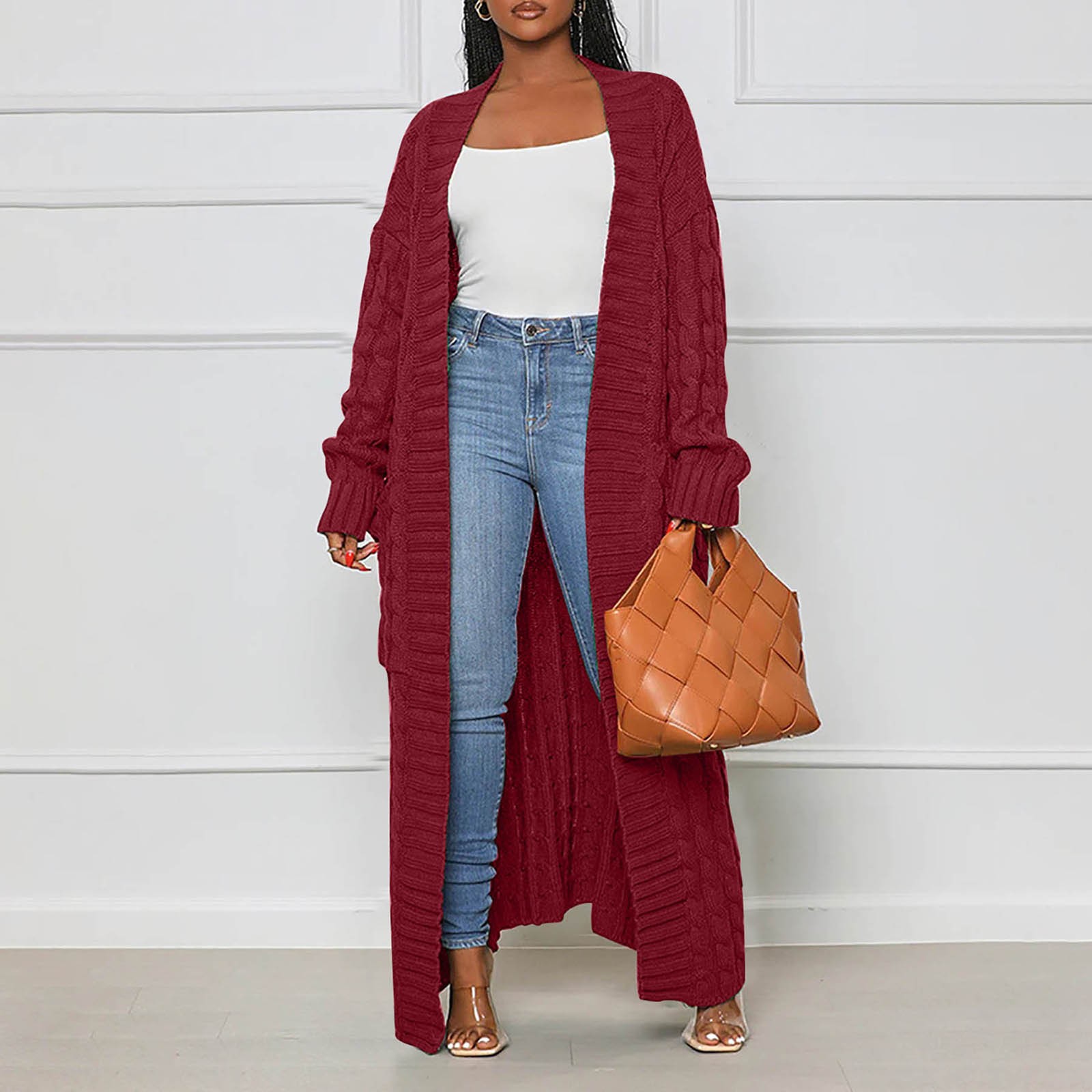 cllios Long Cardigan Sweaters for Women Cable Knit Sweater Baggy Open