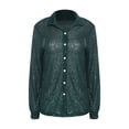 thumbnail image 3 of Haitryli Womens Sequins Long Sleeve Collared Shirt Button-down Blouse Cardigan Cover-up Top For Club Party Dark Green M, 3 of 7