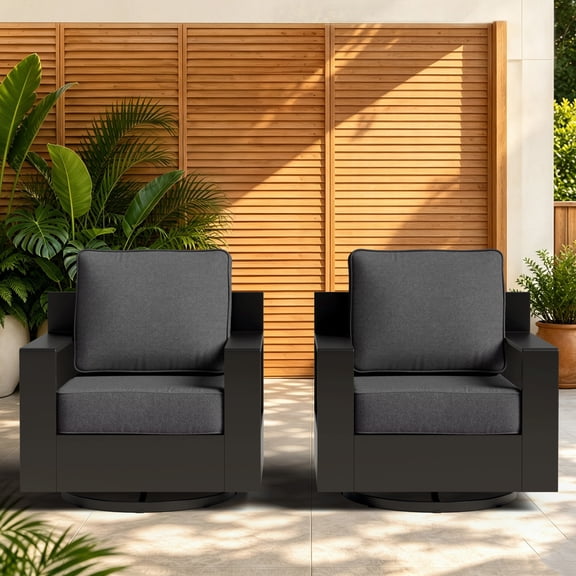 Gardenbee Outdoor Patio Swivel Glider Chair Furniture Set of 2 Wider Armrests Metal Frame Deep Seat with Cushions for Patios Backyards Gardens Balconies,Gray