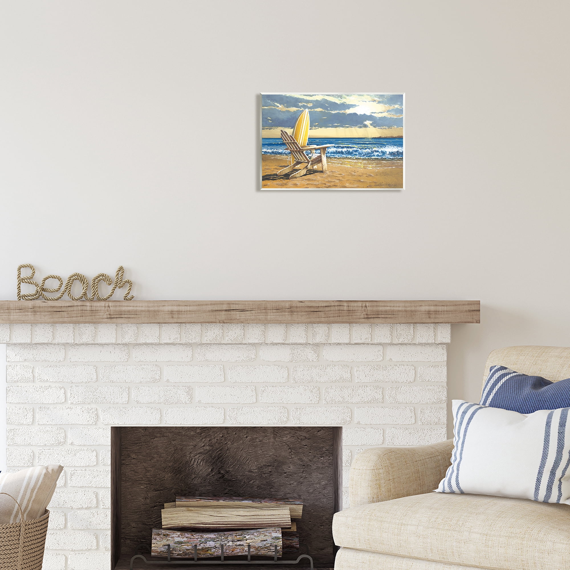 Stupell Industries Surfboard & Beach Waves Nature Painting Unframed Art Print Wall Art, 15 x 10
