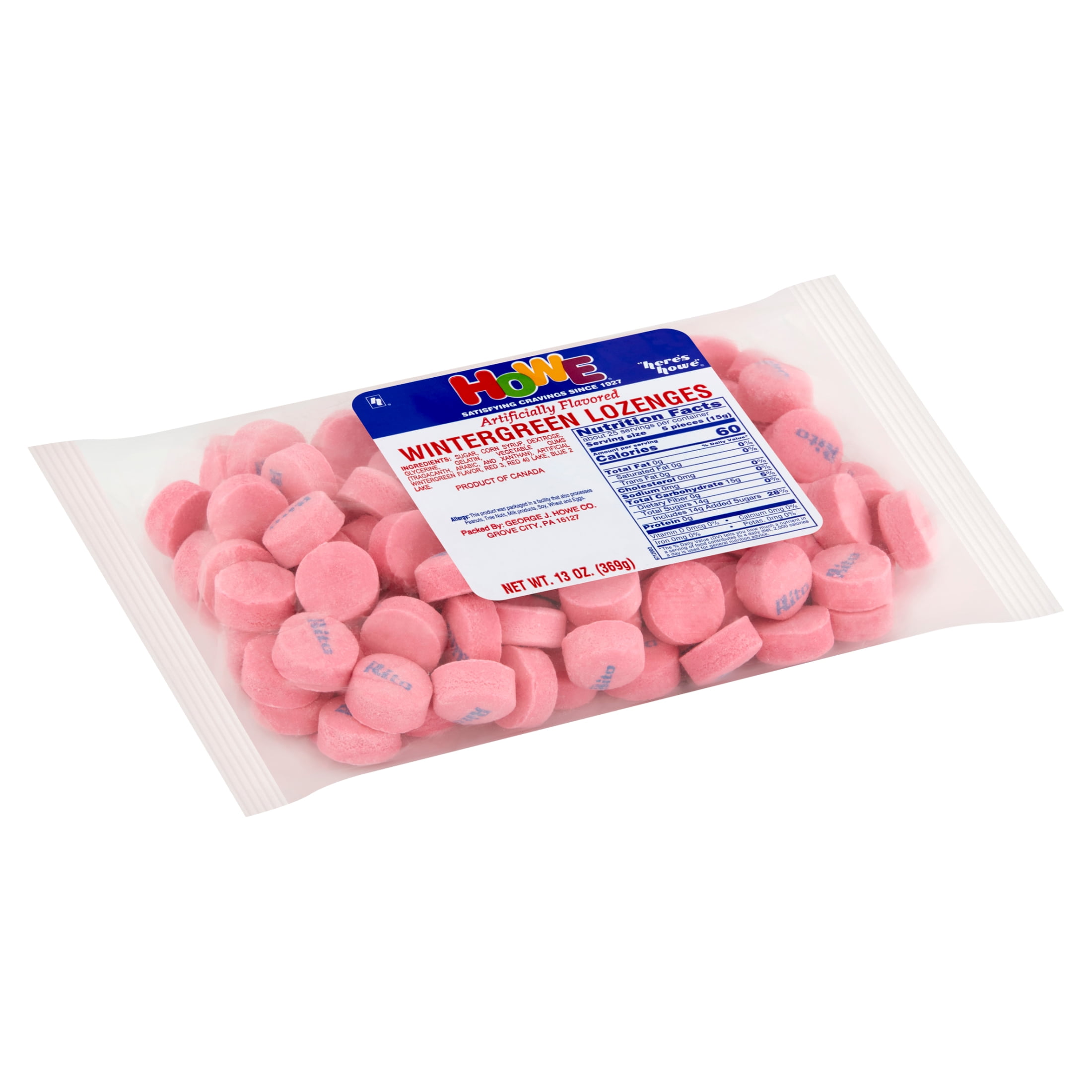 Howe Wintergreen Lozenges Mint Candy, 13 oz, Bag