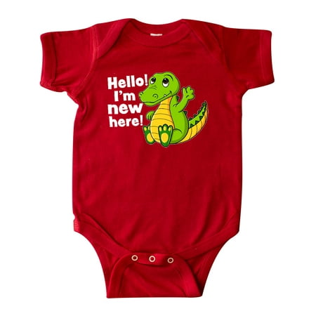 

Inktastic Hello I m New Here with Cute Baby Alligator Gift Baby Boy or Baby Girl Bodysuit