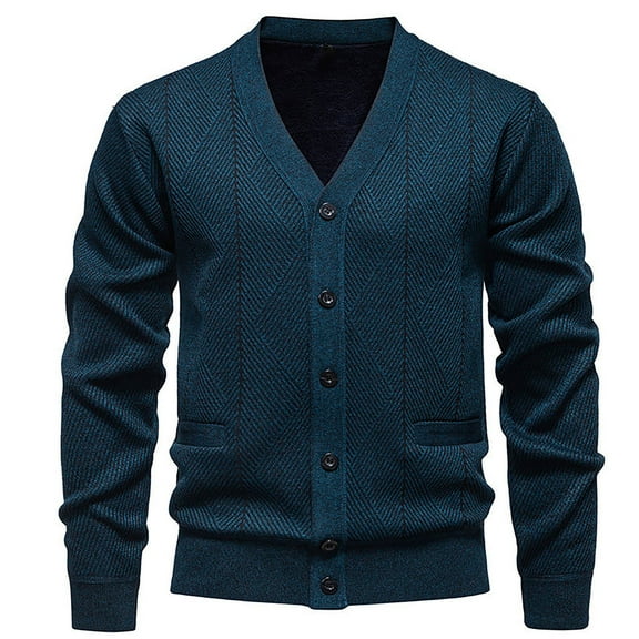 Men's Casual Cardigan Sweater Fleece Lined Button-Up Knit Sweater with Pocket Long Sleeve V Neck Knitted Outwear XL, Green