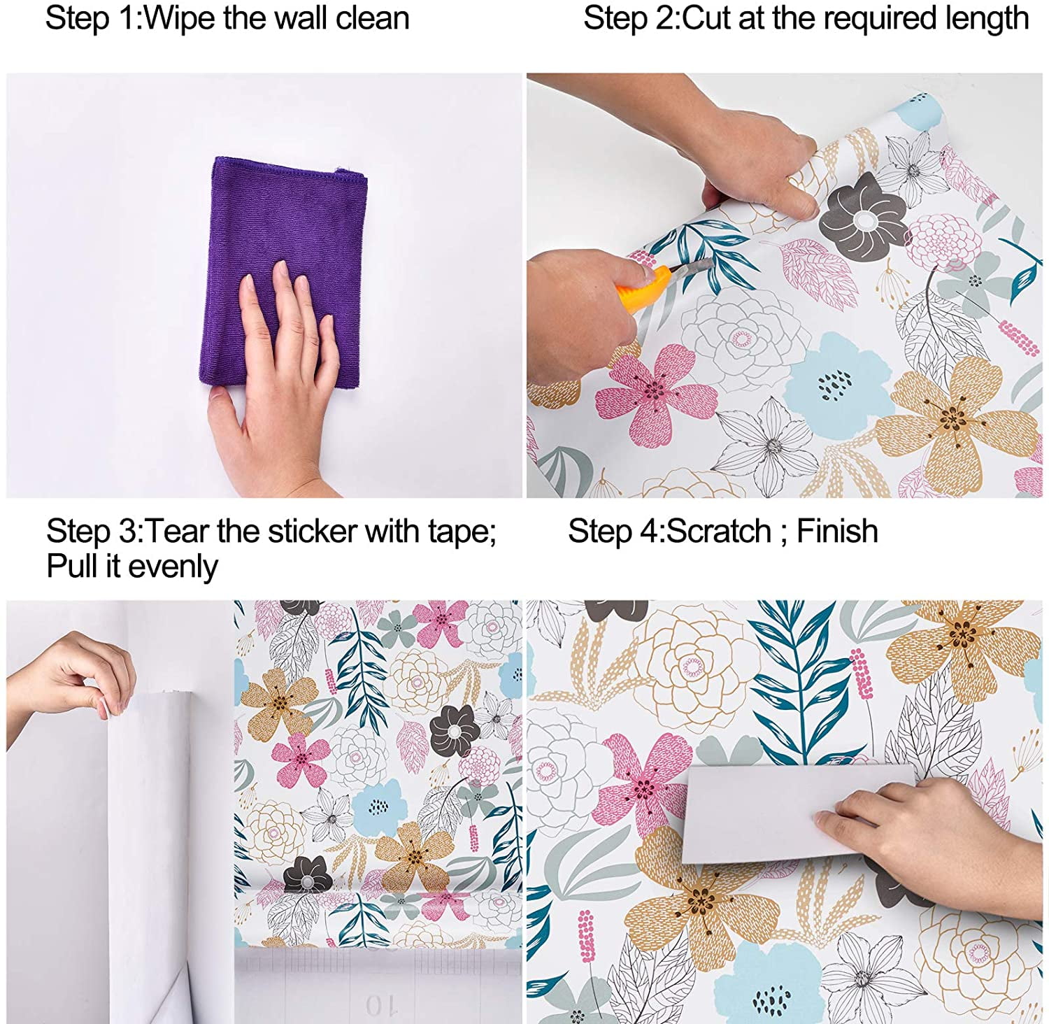 Caltero Peel and Stick Floral Wallpaper Self-Adhesive Removable Contact Paper for Wall Decor, 17.7in x394in