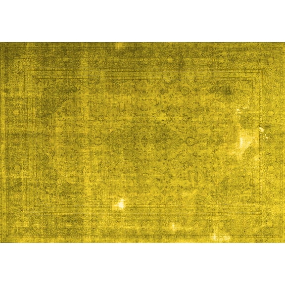 Ahgly Company Machine Washable Indoor Rectangle Persian Yellow Traditional Area Rugs, 5' x 7'
