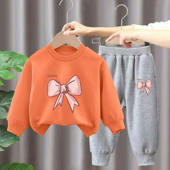 Cethrio Kids Girls Outfit Sets, Casual Long Sleeve Sweatshirts and Sweatpants Sets Orange Size 3-4T