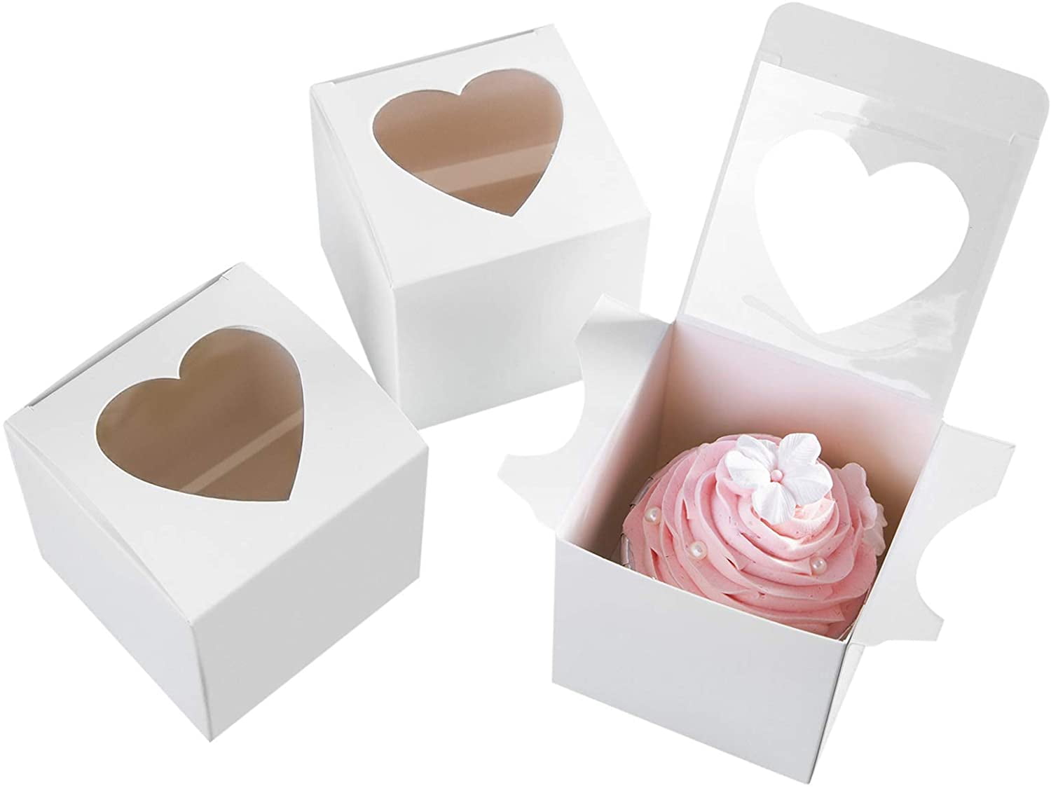 5 boîtes à Cupcakes Blanches à Base de Papier pour 2 gâteaux avec fenêtre en PVC Boîte à Cupcakes 