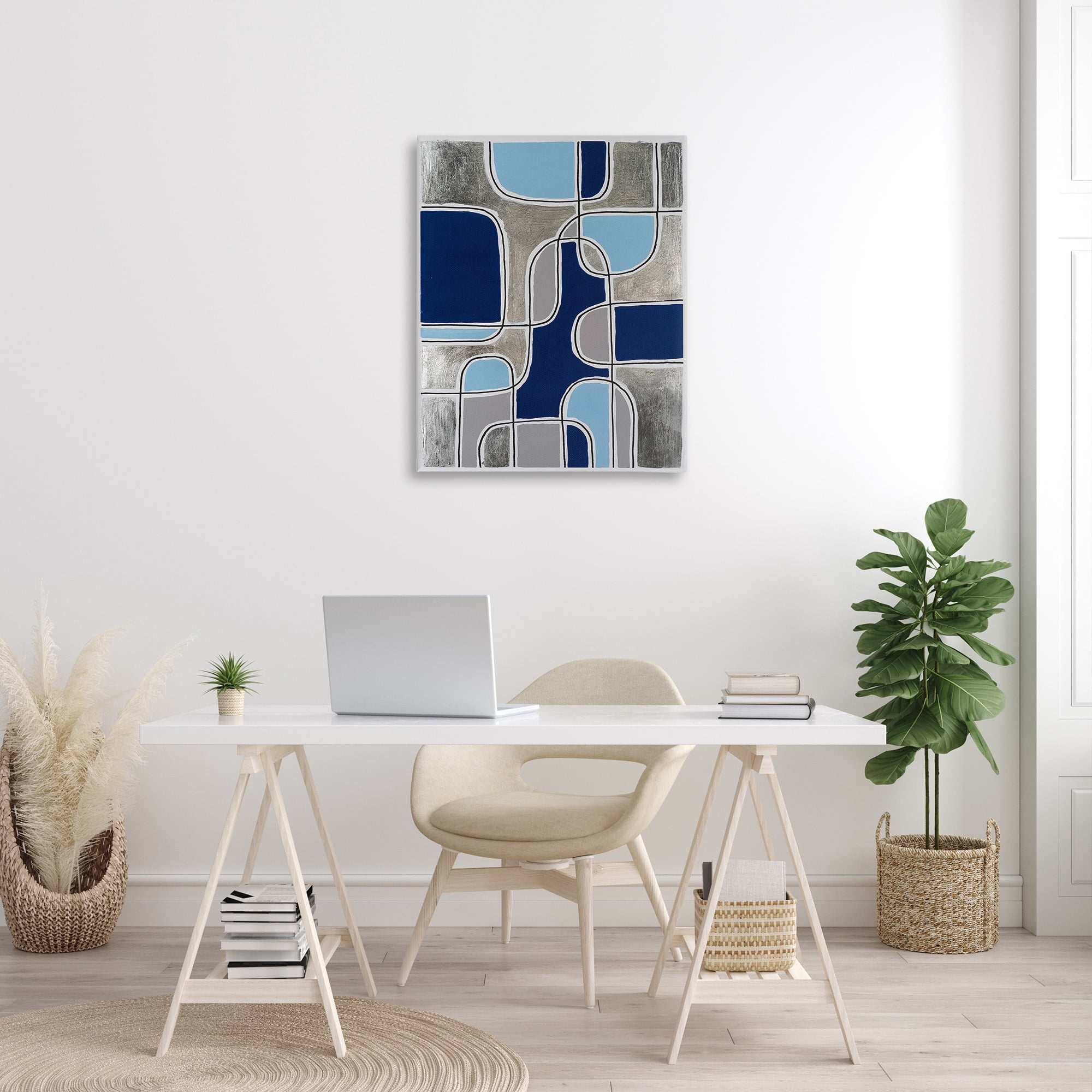 Stupell Industries Blue Asymmetrical Pattern Abstract Painting Gallery Wrapped Canvas Art Print Wall Art, 30 x 40