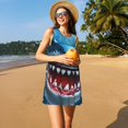 thumbnail image 2 of Horeoi Cartoon Cute Shark Print Women's Sleeveless Dress Cotton-like Flared Hem Deep Side Pockets Above-Knee, 2 of 6