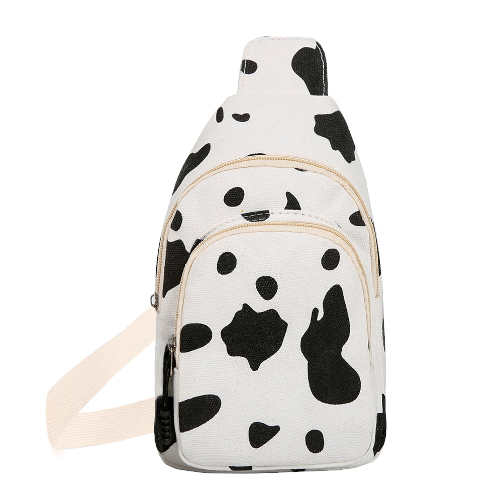Fashion Cow Milk Waist Bag Women Fanny Belt Pack Canvas Travel Chest Pouch