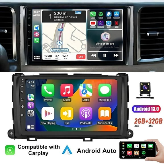 Car Radio Stereo for Toyota Sienna 2011 2012 2013 2014, Wireless Carplay Android Auto Car Navigation 2G 32G Support Bluetooth/Voice Control/GPS/WiFi/Back-up Camera/SWC/FM